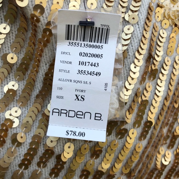 NWT Arden B. Cream Gold Sequin Sweater Shrug - Picture 8 of 8